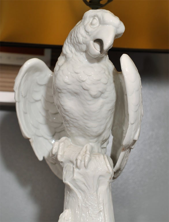 Pair of Meissen Style Parrot Figures Mounted as Lamps 1