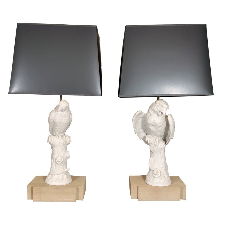 Pair of Meissen Style Parrot Figures Mounted as Lamps