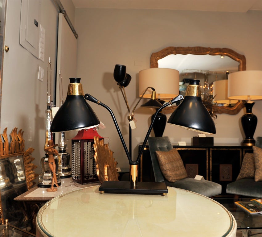 Double Arm Black and Brass Desk Lamp