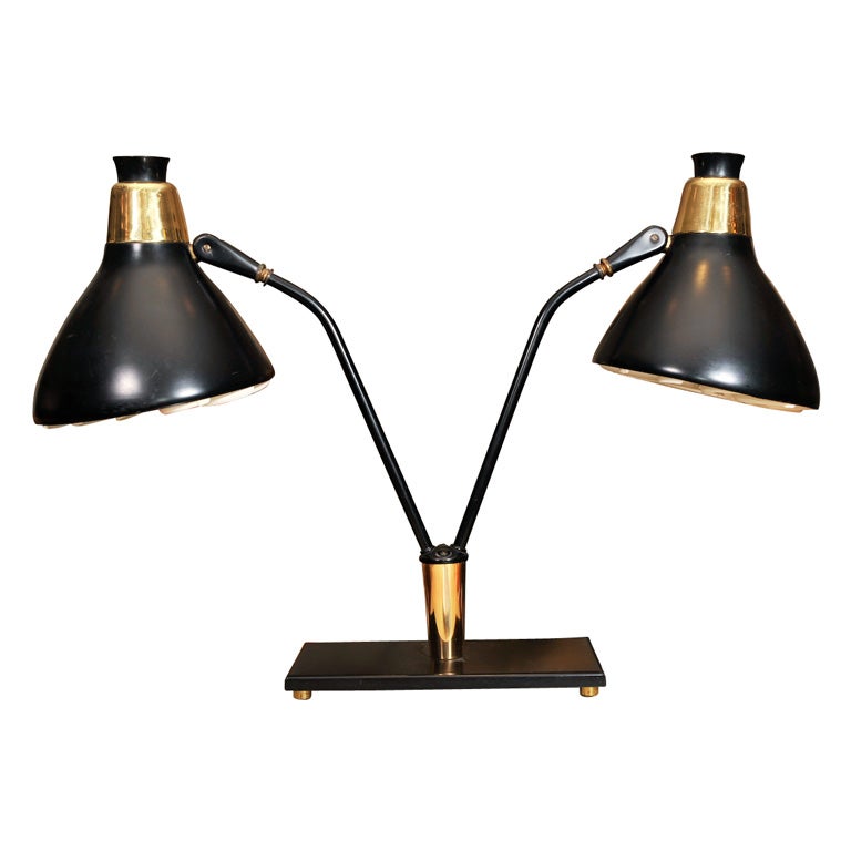 Double Arm Black and Brass Desk Lamp at 1stDibs