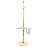 Standing Brass Lamp w/ Lucite magazine table, Travertine base