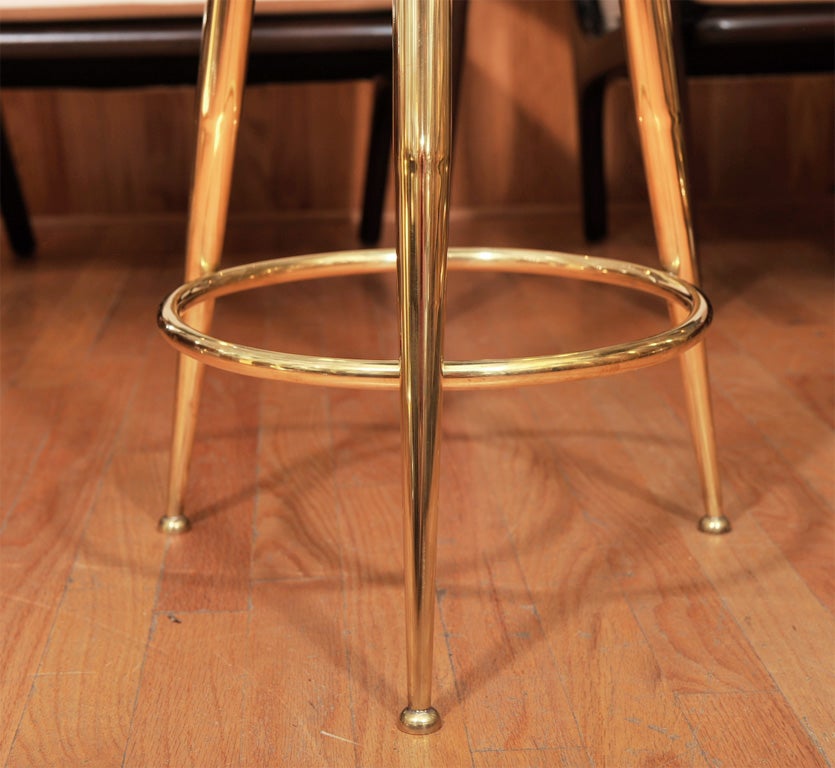 Mid-20th Century Upholstered Brass Tripod Stools