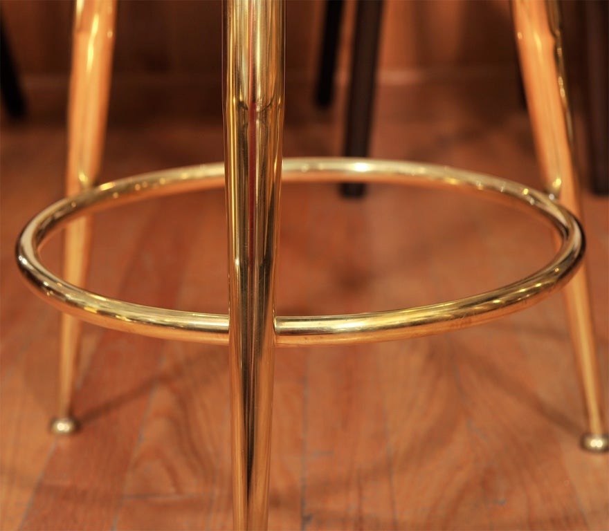 Upholstered Brass Tripod Stools 1