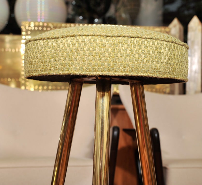 Upholstered Brass Tripod Stools 2
