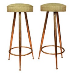 Upholstered brass tripod stools 5