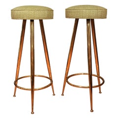 Upholstered Brass Tripod Stools