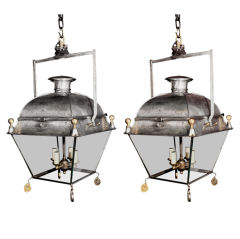 Antique Polished steel hexagonal lanterns.