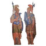 Pair of Painted Wooden Panel Stage Soldiers, Italy, c. 1800