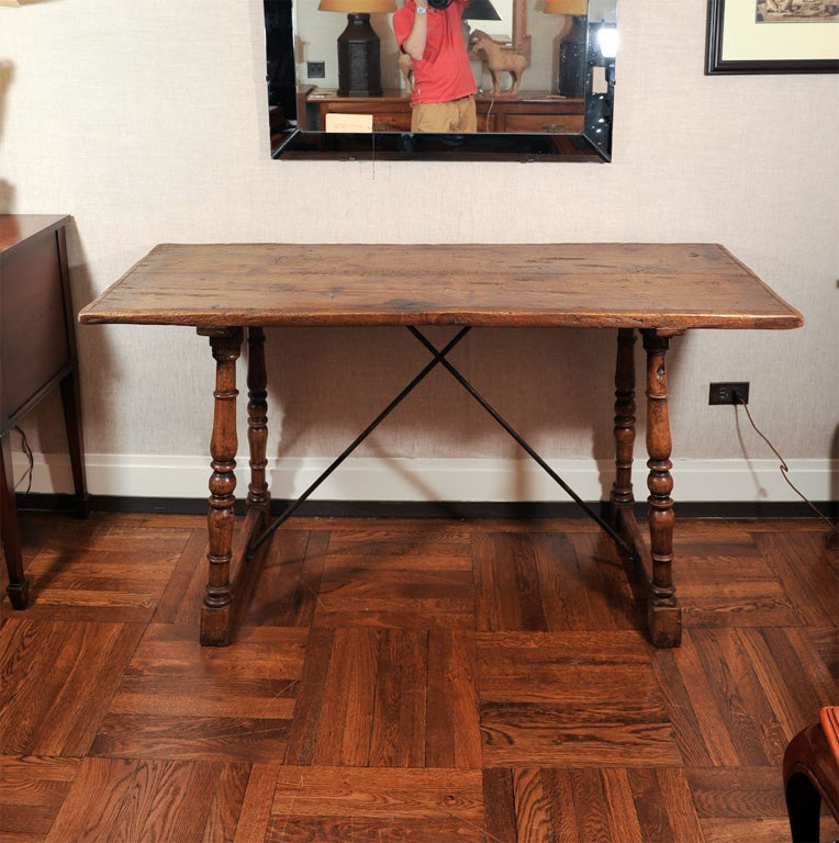 Spanish Provincial Chestnut Trestle Table, 18th Century