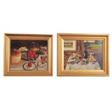 Vintage Two Still Lifes, Oil on Canvas, in Gilt Frames, England, c.1930s