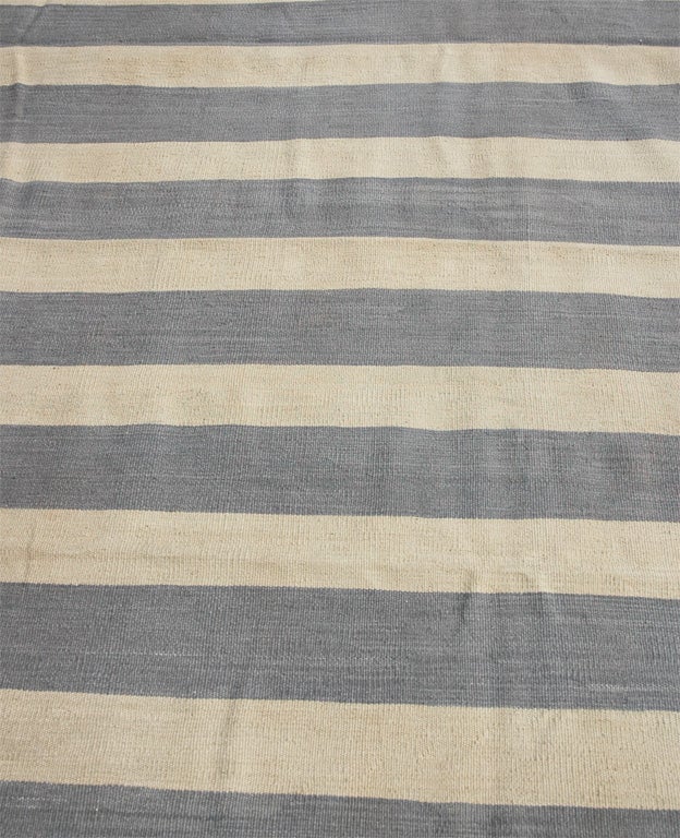 Contemporary Blue/Gray and Ivory Stripe Rug