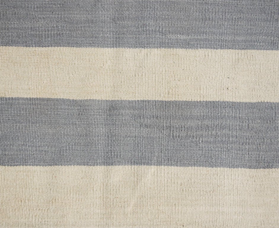 Wool Blue/Gray and Ivory Stripe Rug