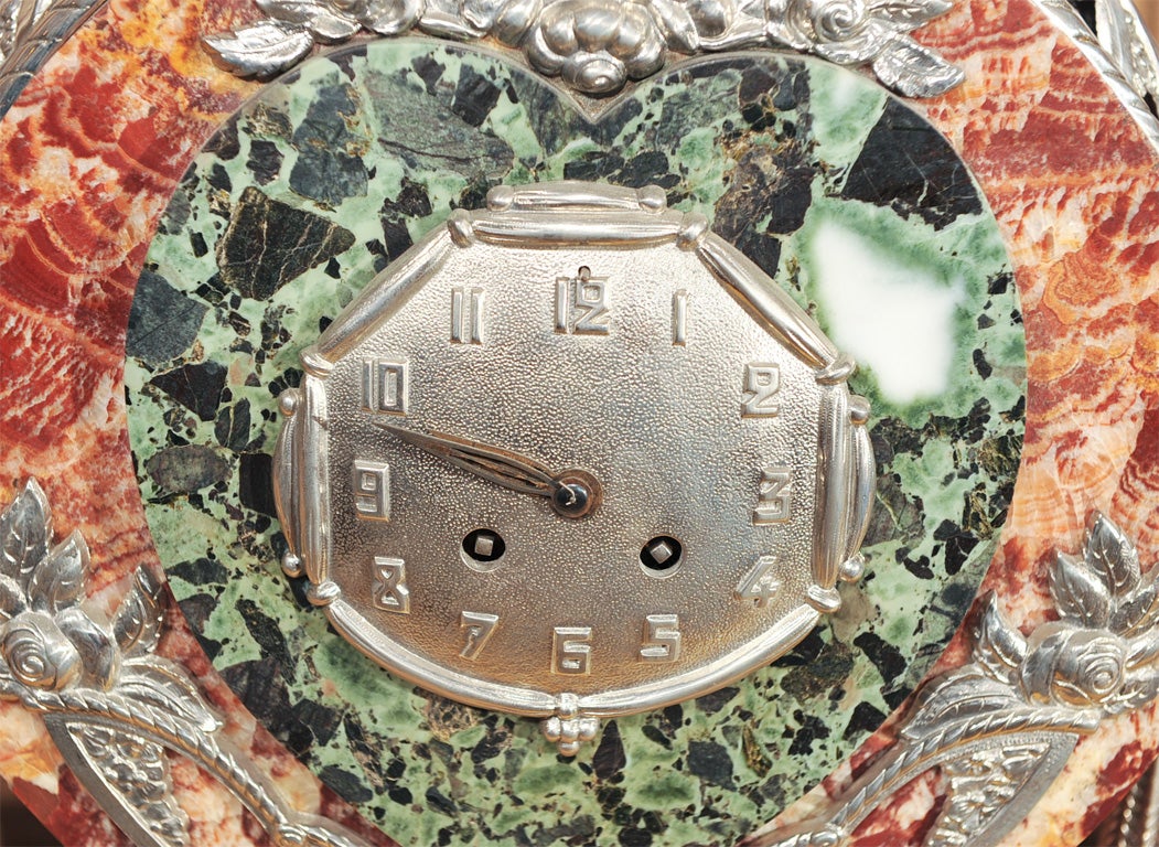 Bronze French Deco Marble Clock with Garnitures
