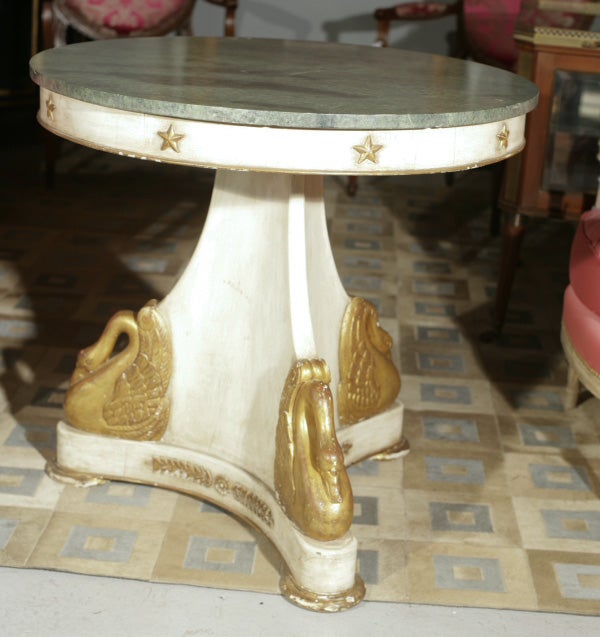 Italian Centre hall table with Swan base, white washed