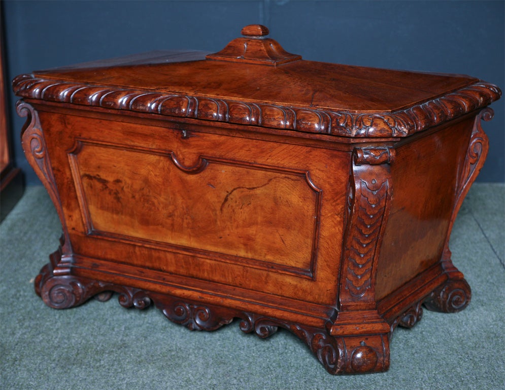 An English antique cellarette / wine cooler in Pollard Oak