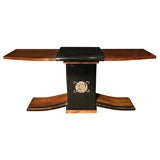 French Art Deco Walnut/ Black Lacquer/  Nickel Art Console Table