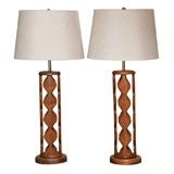 Pair Italian Sculptural Walnut Table Lamps