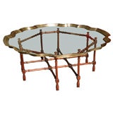 Fine Large Pie Crust Molded Brass & Glass Coffee Table