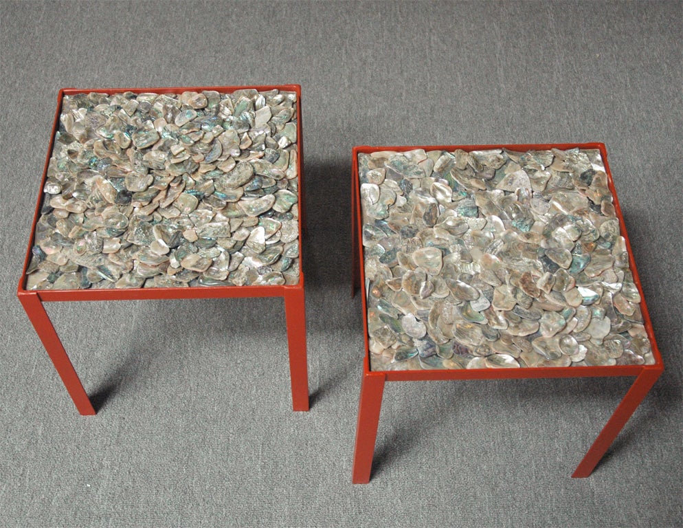 Beautiful Pair of Abalone Shell Side Tables For Sale 1