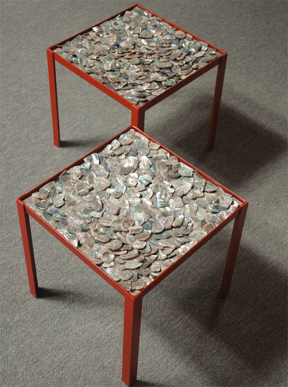 20th Century Beautiful Pair of Abalone Shell Side Tables For Sale