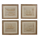 Set of 4 Antique French Sailboat Prints