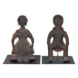 RARE AND EARLY 19THC FOLKY  AFRO- AMERICAN     MOUNTED  ANDIRONS
