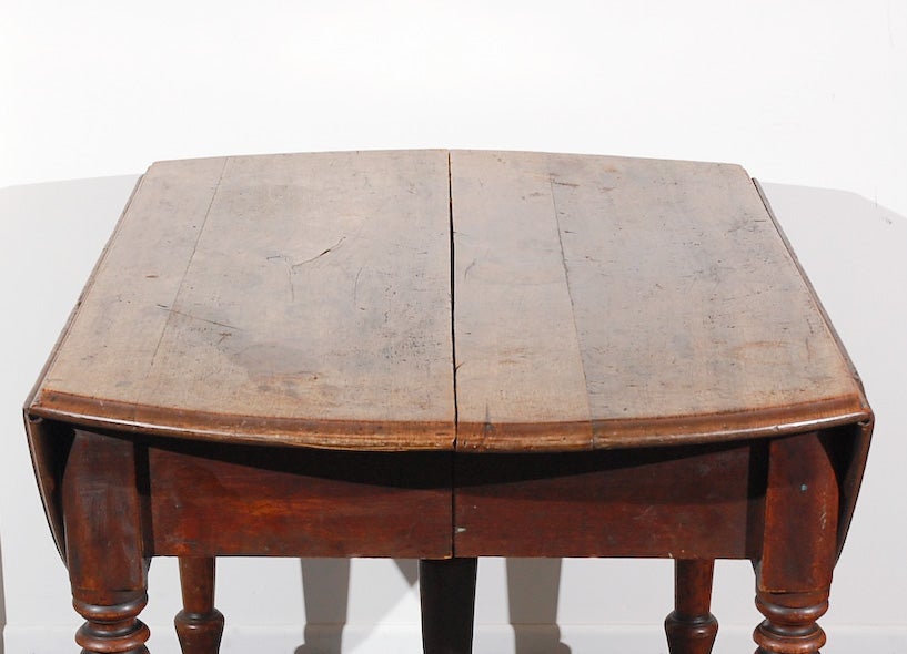 19THC WALNUT DROP LEAF TABLE W/ORIGINA BRASS CASTER 1