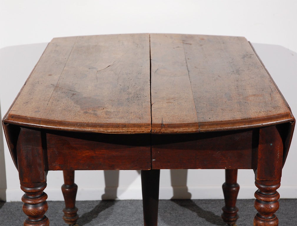 19THC WALNUT DROP LEAF TABLE W/ORIGINA BRASS CASTER 2