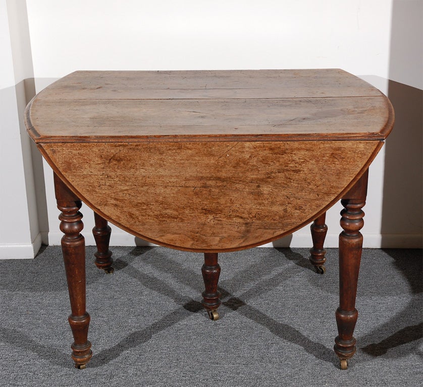 19THC WALNUT DROP LEAF TABLE W/ORIGINA BRASS CASTER 3