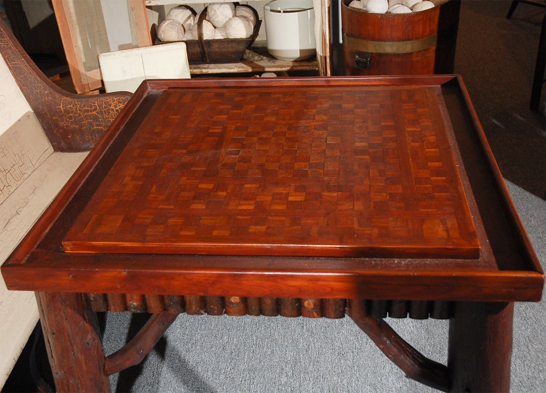 Mid-20th Century RUSTIC HICKORY GAMING TABLE W DRAWERS/INLAID TOP