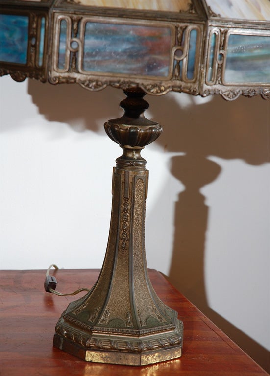19th Century 19THC ORIGINAL SLAG GLASS & CAST IRON  BASE W/ORIGINAL GILDIN