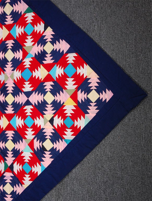 1940'S WOOL& COTTON PINEAPPLE LOG CABIN QUILT/REVERSABLE