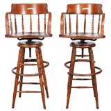 Antique PAIR OF 19THC CAPTAINS CHAIR/SWIVEL BAR STOOLS