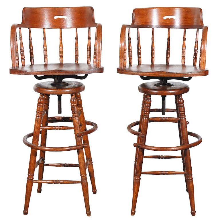PAIR OF 19THC CAPTAINS CHAIR/SWIVEL BAR STOOLS at 1stDibs | captain bar