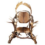 1935-1940 ANTLER CHAIR W/DEER SKIN SEAT AND BACK