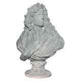 Antique 19th Century Cast Plaster  Bust of  Moliere on Limestone Plinth