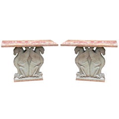 Pair of Marble and Sardonyx Roman Style Console Tables