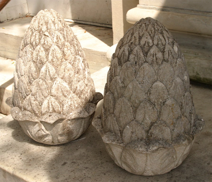 20th Century Carved Stone Artichoke Finials