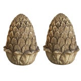 Antique Carved Stone Artichoke Finials