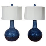 Rare Pair of Blue "Efeso" Murano Lamps by Ercole Barovier