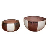 Pr. of stoneware flame glaze planters by David Cressey Pr. of stoneware flame glaze planters by David Cressey