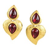 YVES ST LAURENT  GILT AND GLASS CABACHON EARRINGS