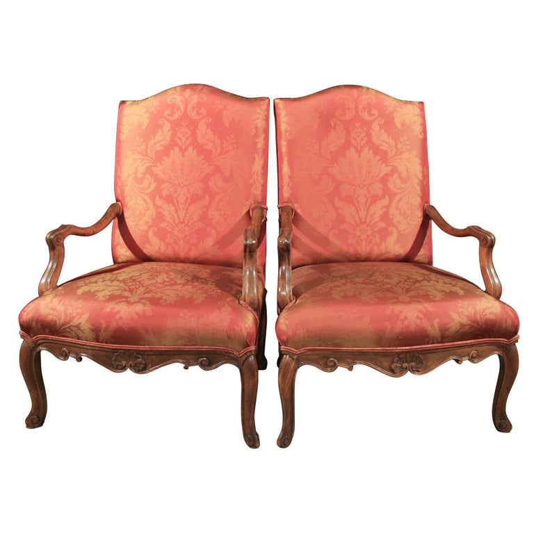 Pair of Italian Walnut Arm Chairs