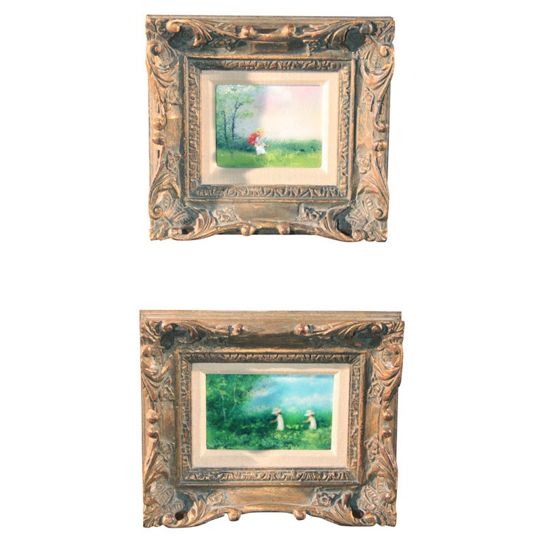 Pair of Enamel on Copper Paintings