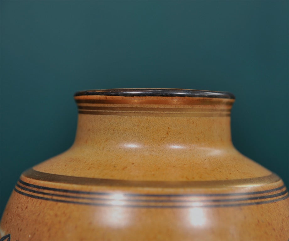 Ceramic Vase with Leaf Decoration by Jean Luce, French 1925 In Good Condition For Sale In Hoboken, NJ