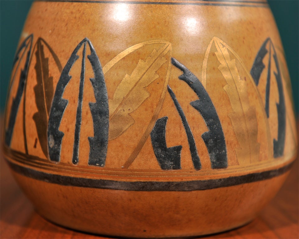 Ceramic Vase with Leaf Decoration by Jean Luce, French 1925 For Sale 1