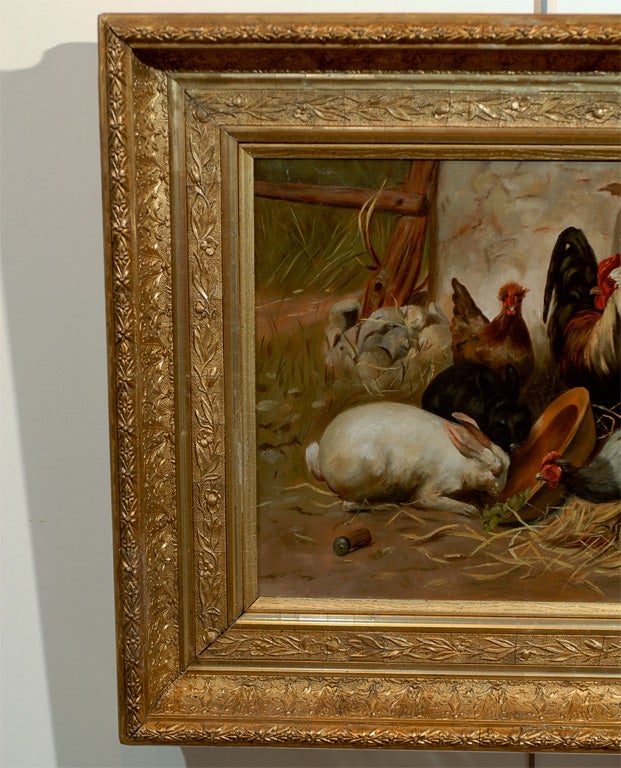 American Oil Painting of Rabbit  with Chickens