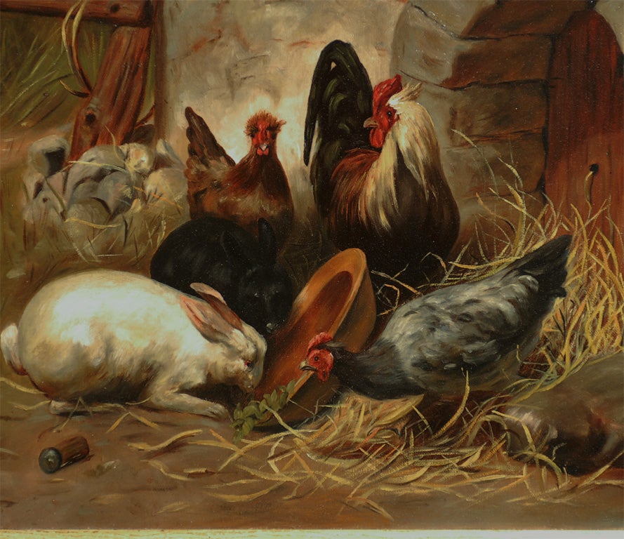 Oil Painting of Rabbit  with Chickens 1