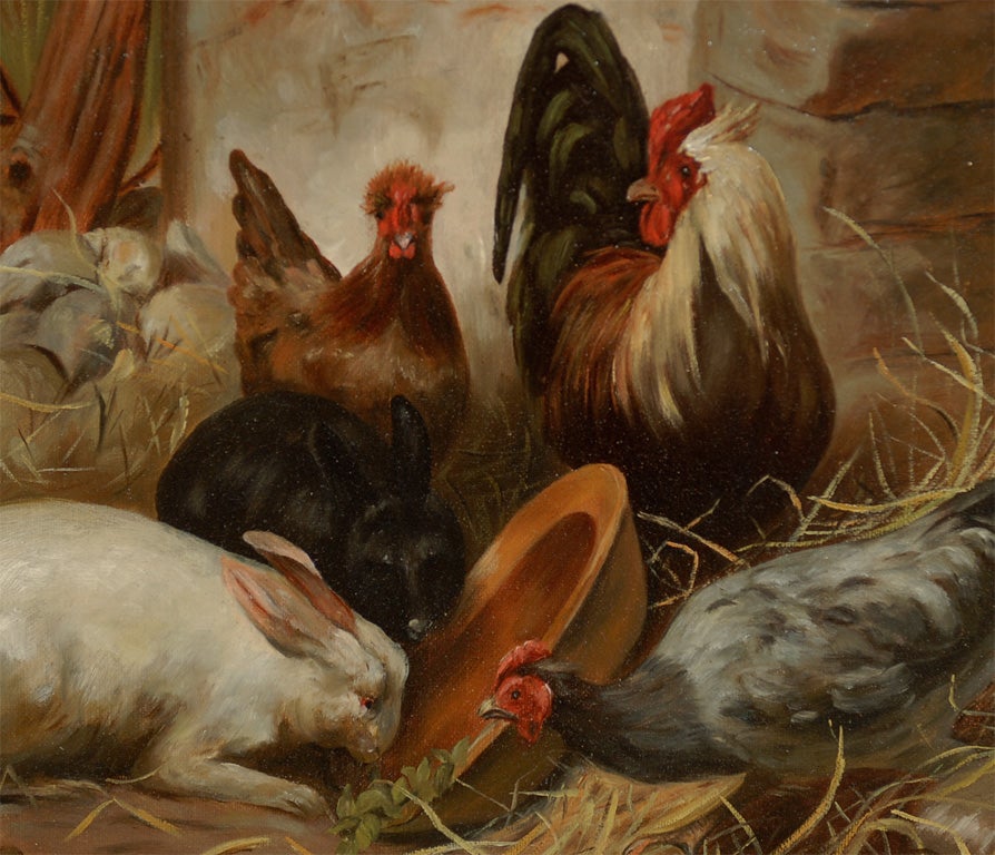 Oil Painting of Rabbit  with Chickens 2