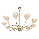 A Ten Arm Up-lighter Brass and Enamel Chandelier.